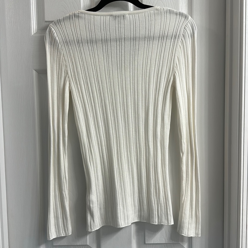Top Shop Cream Ribbed Top - Picture 3 of 5